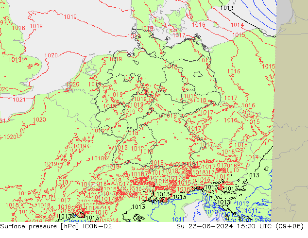 pressão do solo ICON-D2 Dom 23.06.2024 15 UTC
