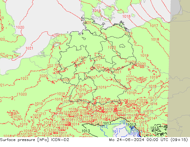 Surface pressure ICON-D2 Mo 24.06.2024 00 UTC