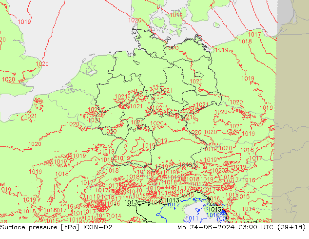 ciśnienie ICON-D2 pon. 24.06.2024 03 UTC