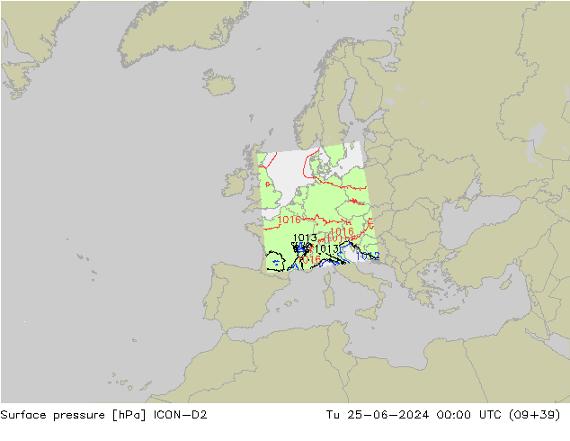 приземное давление ICON-D2 вт 25.06.2024 00 UTC