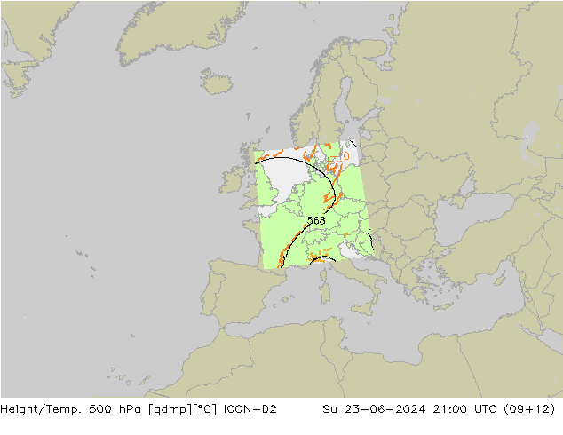 Height/Temp. 500 hPa ICON-D2 Su 23.06.2024 21 UTC