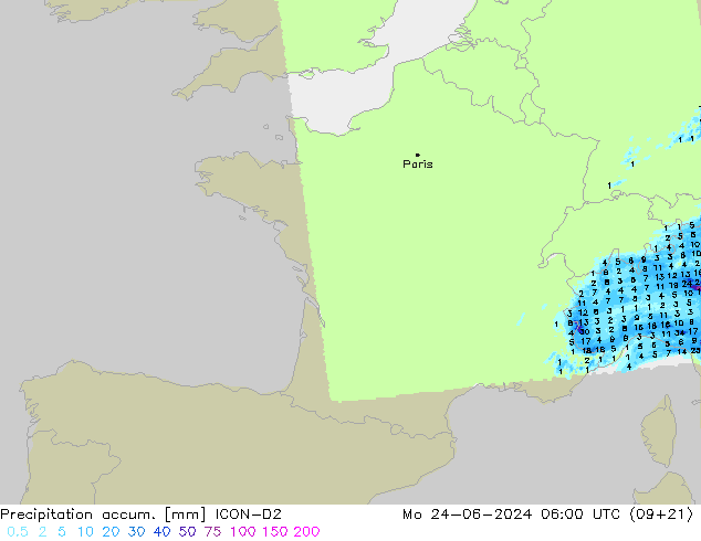 Precipitation accum. ICON-D2  24.06.2024 06 UTC