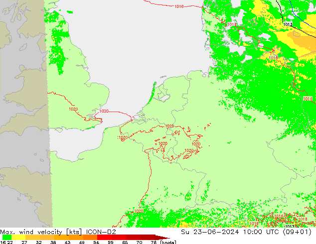 Windböen ICON-D2 So 23.06.2024 10 UTC