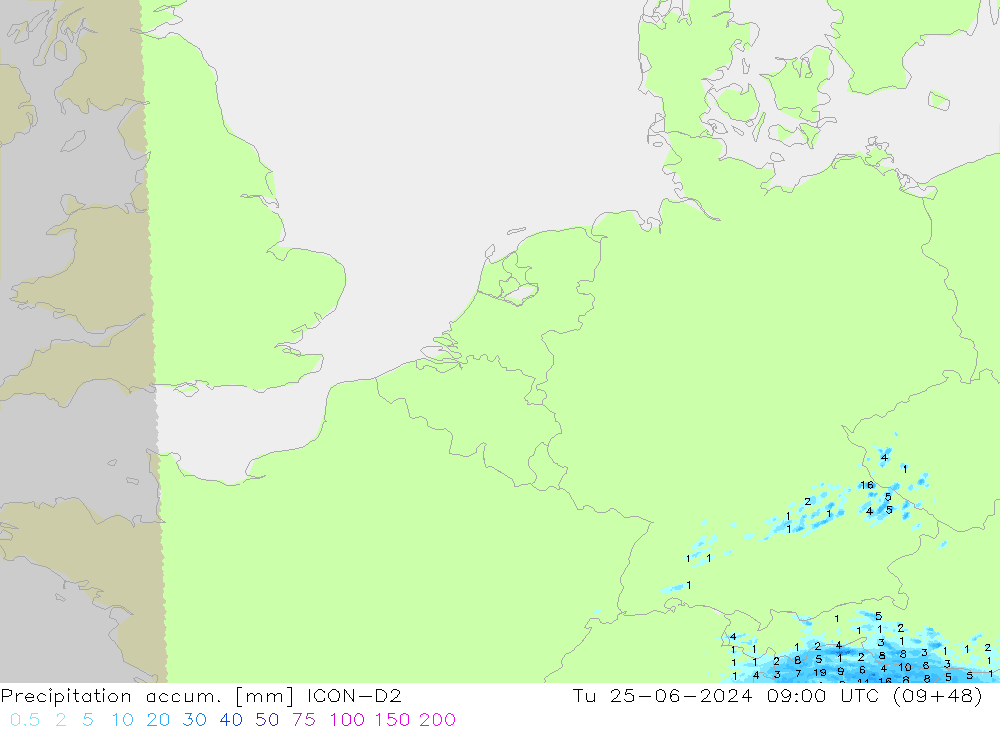 Precipitation accum. ICON-D2  25.06.2024 09 UTC