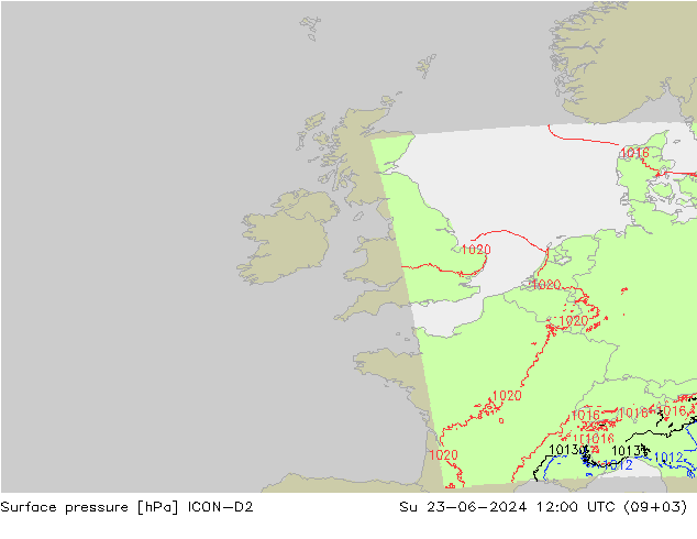 Surface pressure ICON-D2 Su 23.06.2024 12 UTC