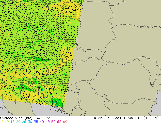 Vento 10 m ICON-D2 mar 25.06.2024 12 UTC