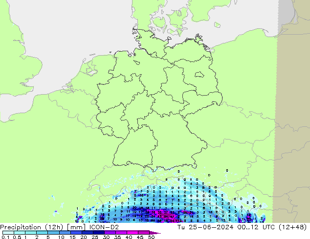 Précipitation (12h) ICON-D2 mar 25.06.2024 12 UTC