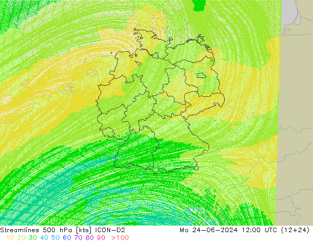 Streamlines 500 hPa ICON-D2 Mo 24.06.2024 12 UTC