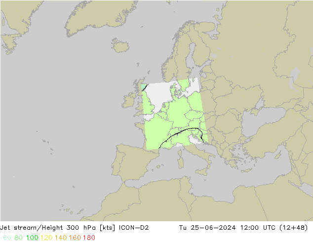 Jet stream/Height 300 hPa ICON-D2 Tu 25.06.2024 12 UTC