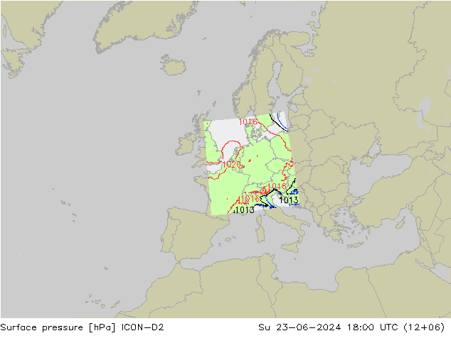 Surface pressure ICON-D2 Su 23.06.2024 18 UTC