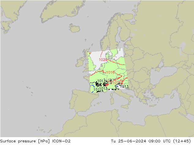 Bodendruck ICON-D2 Di 25.06.2024 09 UTC