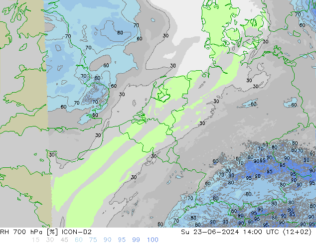 RH 700 hPa ICON-D2 Ne 23.06.2024 14 UTC