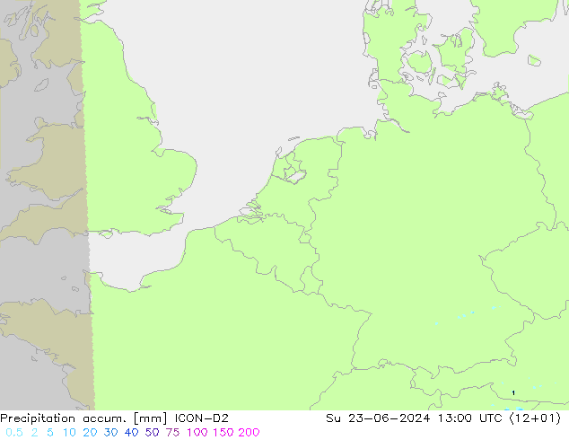 Precipitación acum. ICON-D2 dom 23.06.2024 13 UTC