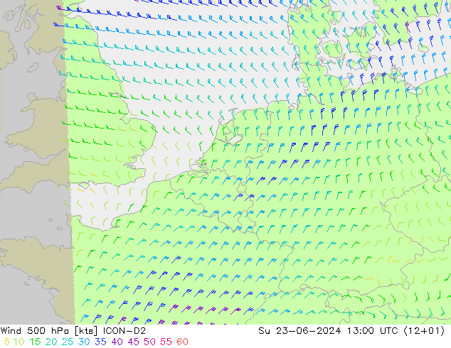 Wind 500 hPa ICON-D2 Su 23.06.2024 13 UTC