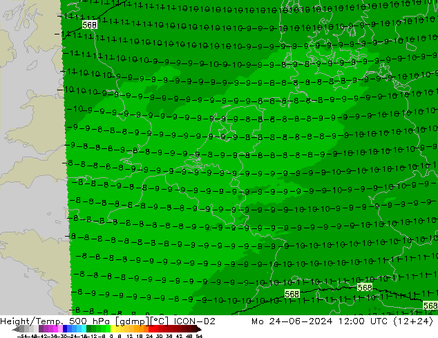 Height/Temp. 500 hPa ICON-D2 Mo 24.06.2024 12 UTC