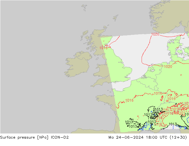 Surface pressure ICON-D2 Mo 24.06.2024 18 UTC