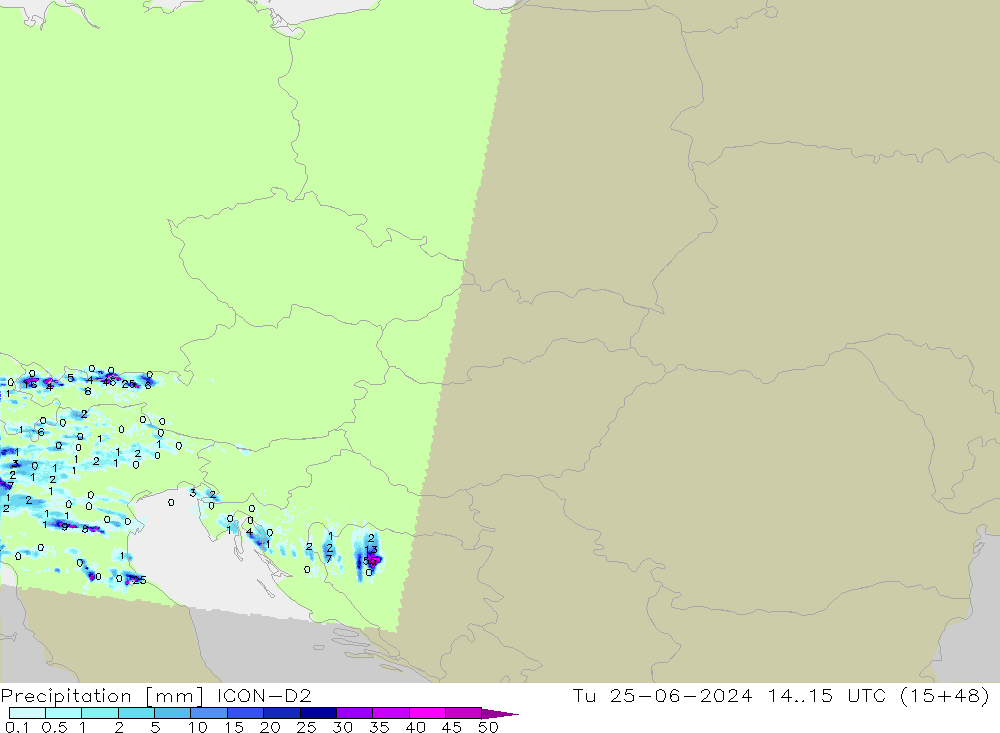 Precipitation ICON-D2 Tu 25.06.2024 15 UTC