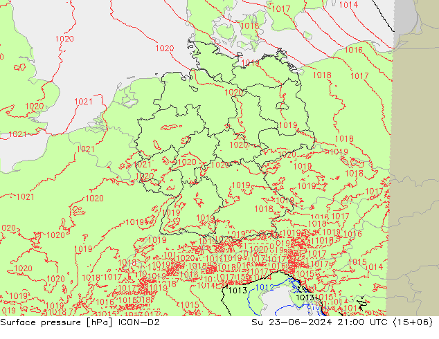 地面气压 ICON-D2 星期日 23.06.2024 21 UTC