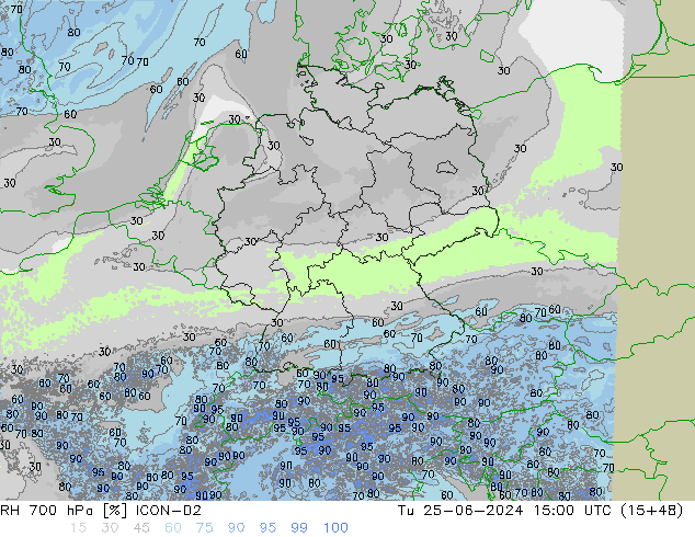 RH 700 hPa ICON-D2 mar 25.06.2024 15 UTC