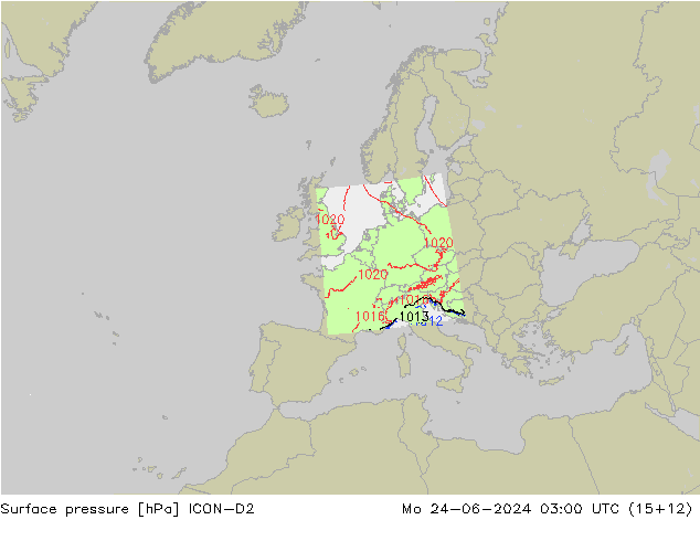 地面气压 ICON-D2 星期一 24.06.2024 03 UTC