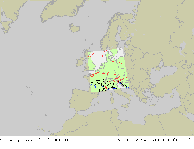 Surface pressure ICON-D2 Tu 25.06.2024 03 UTC