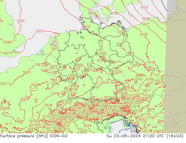 приземное давление ICON-D2 Вс 23.06.2024 21 UTC