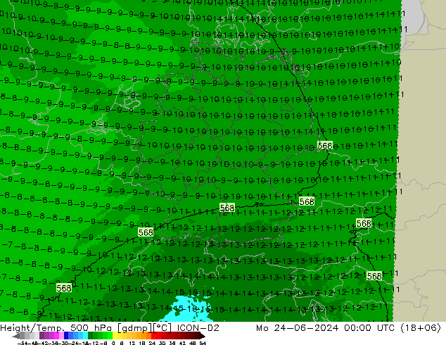 Height/Temp. 500 hPa ICON-D2 Seg 24.06.2024 00 UTC