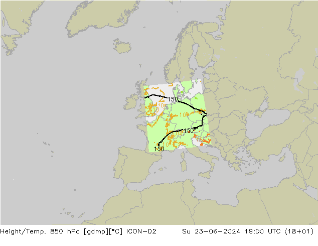 Height/Temp. 850 hPa ICON-D2 Su 23.06.2024 19 UTC