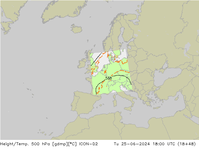 Yükseklik/Sıc. 500 hPa ICON-D2 Sa 25.06.2024 18 UTC