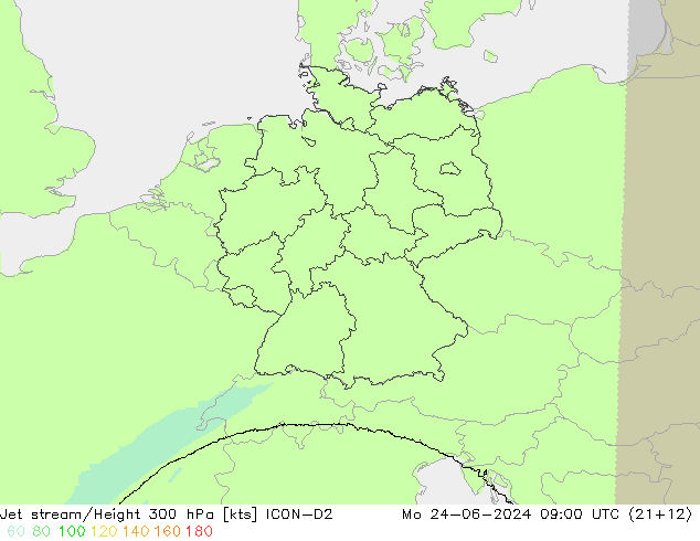 Jet stream/Height 300 hPa ICON-D2 Mo 24.06.2024 09 UTC