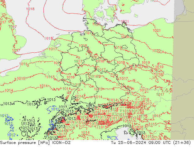 Yer basıncı ICON-D2 Sa 25.06.2024 09 UTC