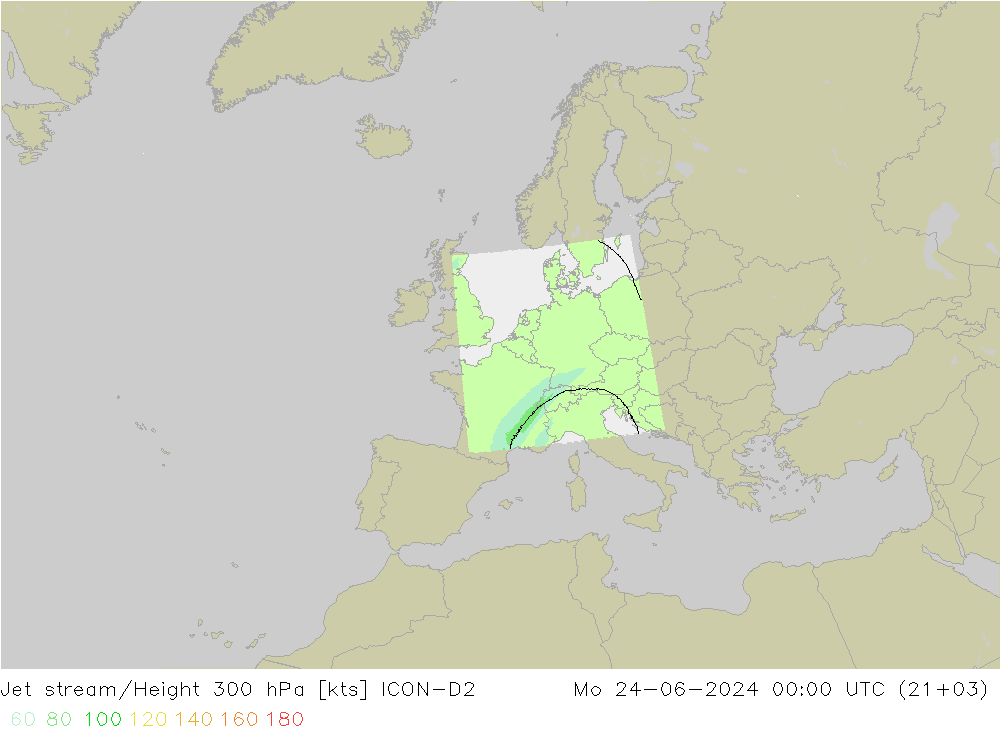 Corrente a getto ICON-D2 lun 24.06.2024 00 UTC