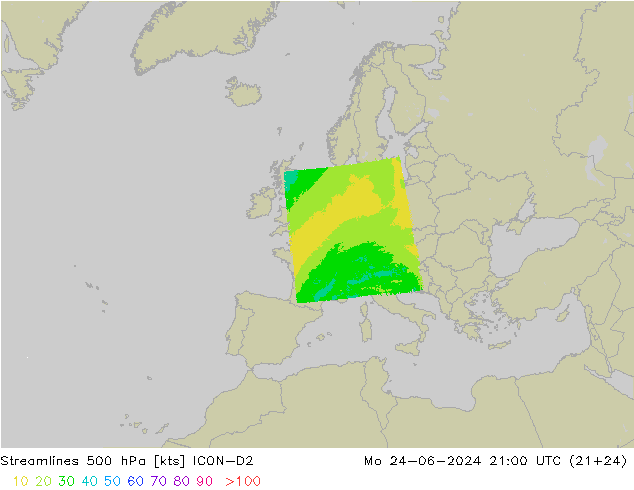 Stroomlijn 500 hPa ICON-D2 ma 24.06.2024 21 UTC