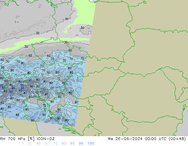 RH 700 hPa ICON-D2  26.06.2024 00 UTC