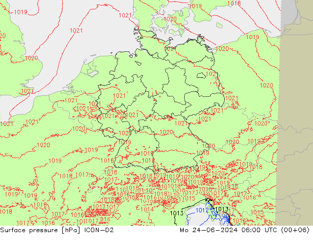 地面气压 ICON-D2 星期一 24.06.2024 06 UTC