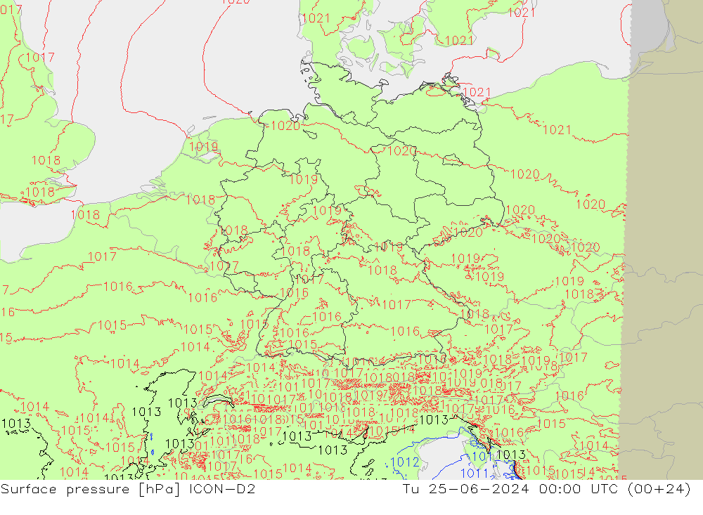 Pressione al suolo ICON-D2 mar 25.06.2024 00 UTC