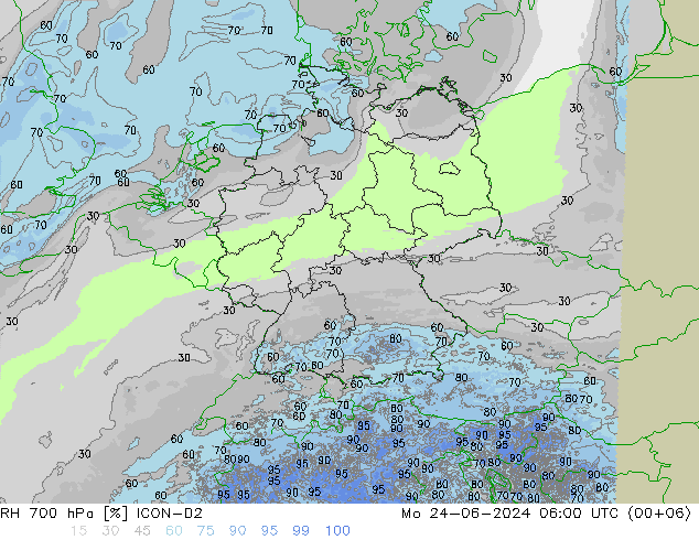 700 hPa Nispi Nem ICON-D2 Pzt 24.06.2024 06 UTC