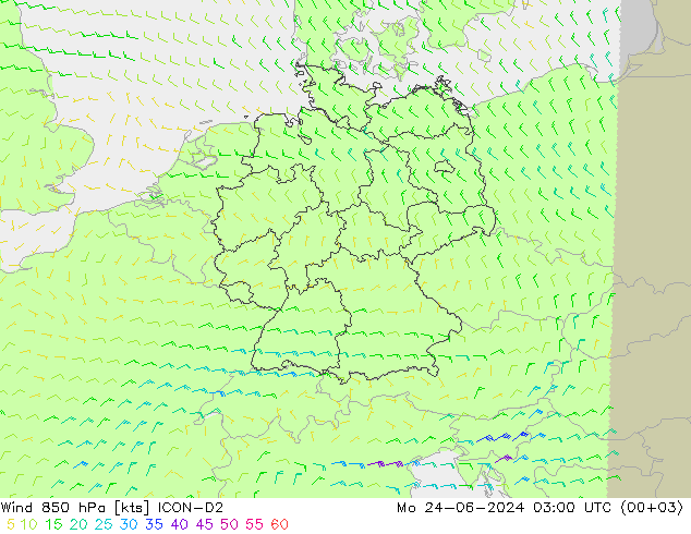 Wind 850 hPa ICON-D2 ma 24.06.2024 03 UTC