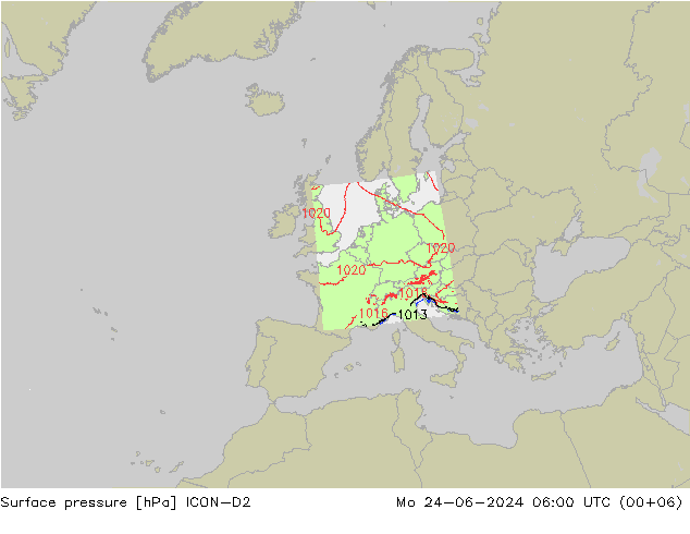 Atmosférický tlak ICON-D2 Po 24.06.2024 06 UTC