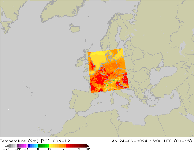 Sıcaklık Haritası (2m) ICON-D2 Pzt 24.06.2024 15 UTC