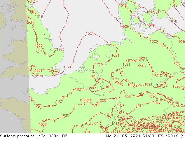 地面气压 ICON-D2 星期一 24.06.2024 01 UTC