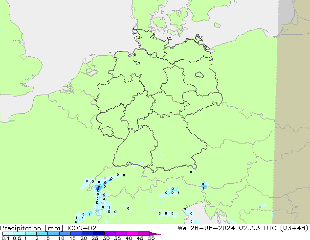 Srážky ICON-D2 St 26.06.2024 03 UTC