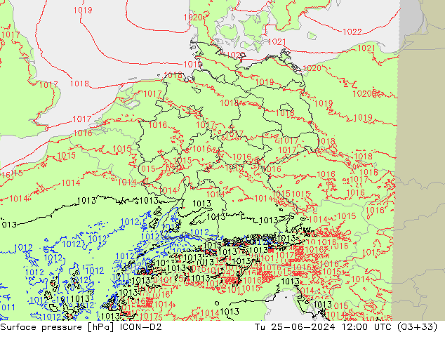 приземное давление ICON-D2 вт 25.06.2024 12 UTC