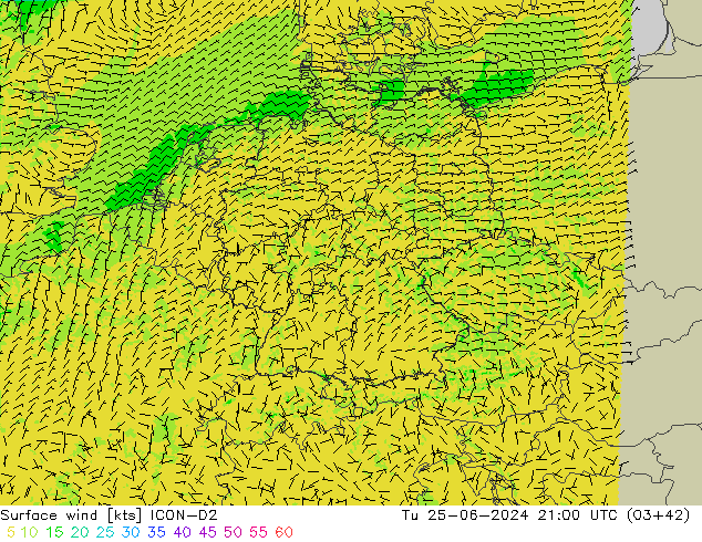 Wind 10 m ICON-D2 di 25.06.2024 21 UTC