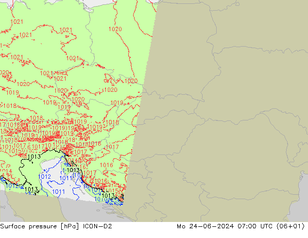 Yer basıncı ICON-D2 Pzt 24.06.2024 07 UTC