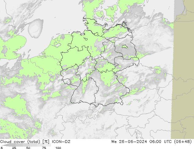 nuvens (total) ICON-D2 Qua 26.06.2024 06 UTC