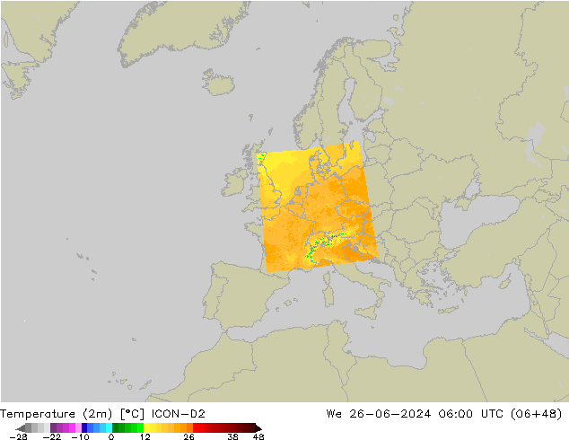 Sıcaklık Haritası (2m) ICON-D2 Çar 26.06.2024 06 UTC