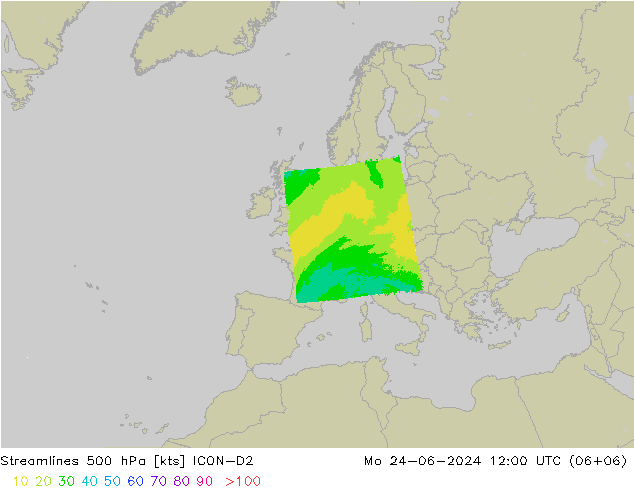 风 500 hPa ICON-D2 星期一 24.06.2024 12 UTC