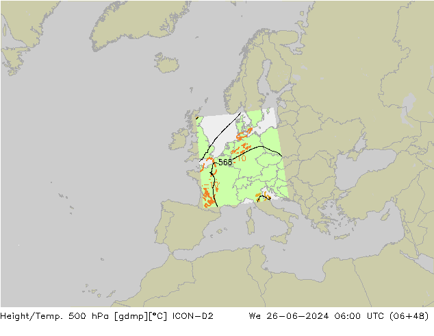 Yükseklik/Sıc. 500 hPa ICON-D2 Çar 26.06.2024 06 UTC