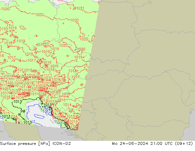 Surface pressure ICON-D2 Mo 24.06.2024 21 UTC